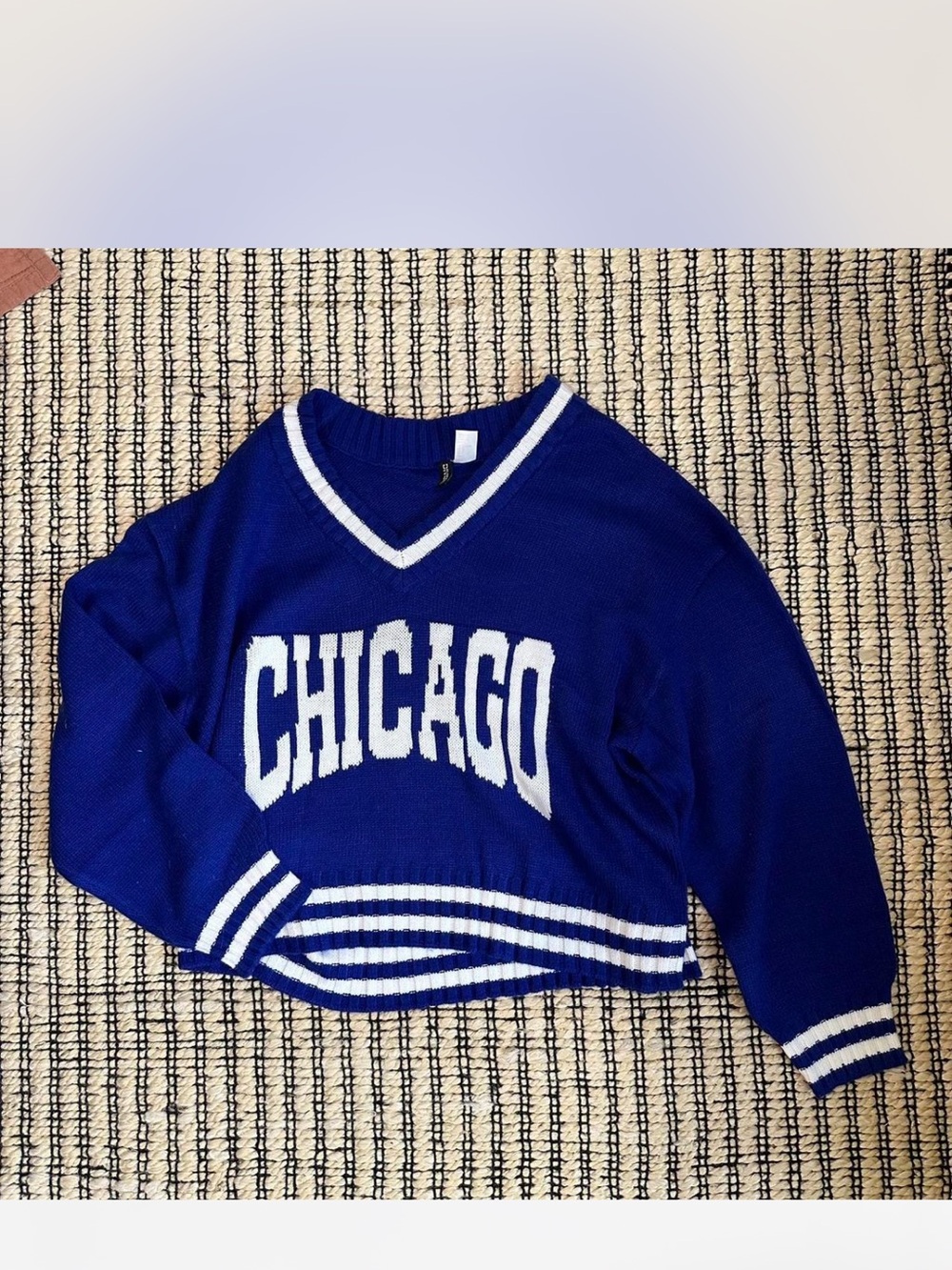 H&M Blue & White "Chicago" V-Neck Varsity Sweater